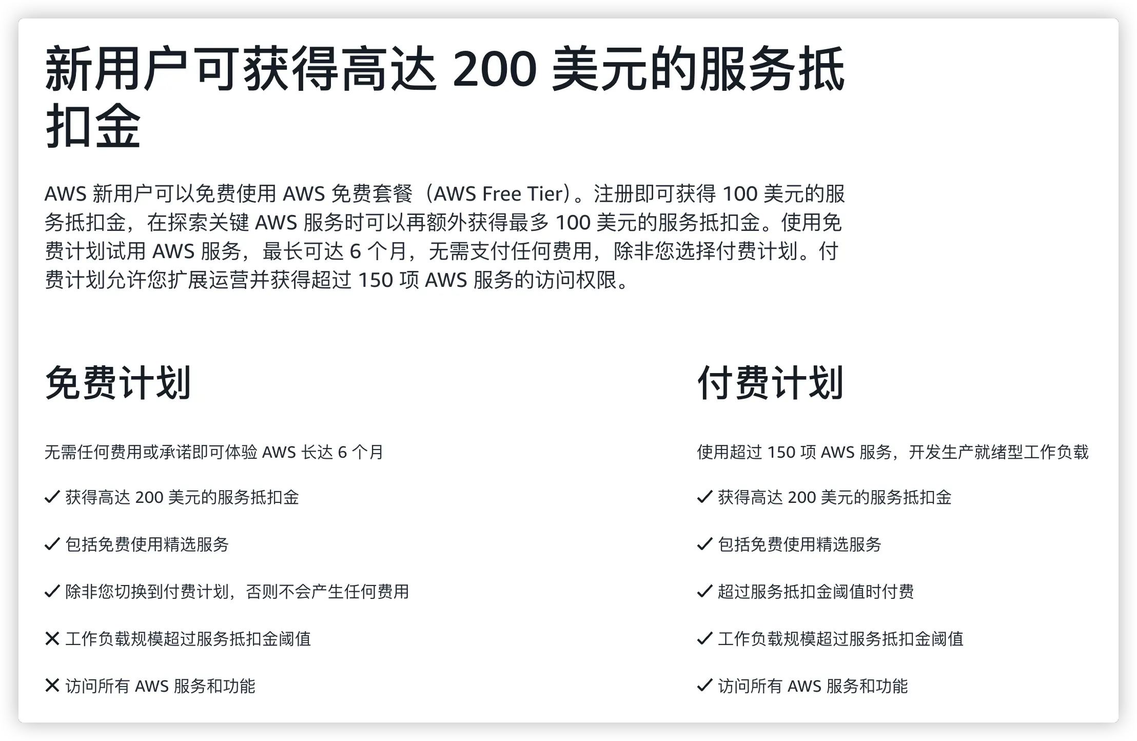 AWS 新免费计划