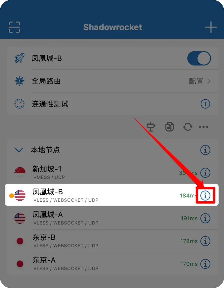 在 iPhone 上查看 Shadowrocket 节点详细信息教程图