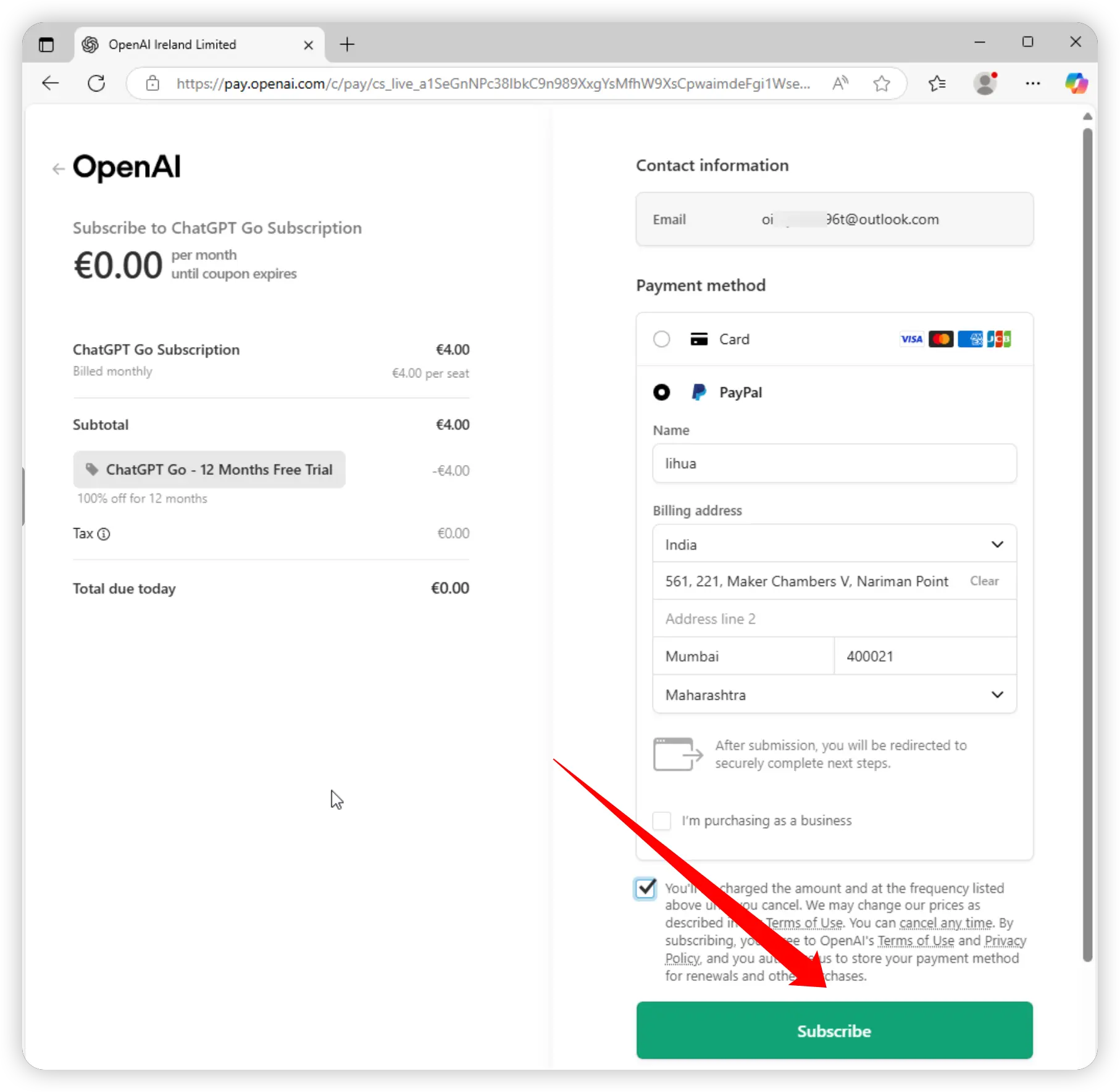 打开支付方式并出现 PayPal