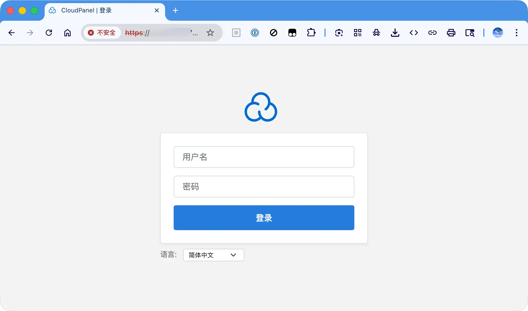 通过输入用户名和密码登录控制面板的界面示例，用于展示面板登录流程。