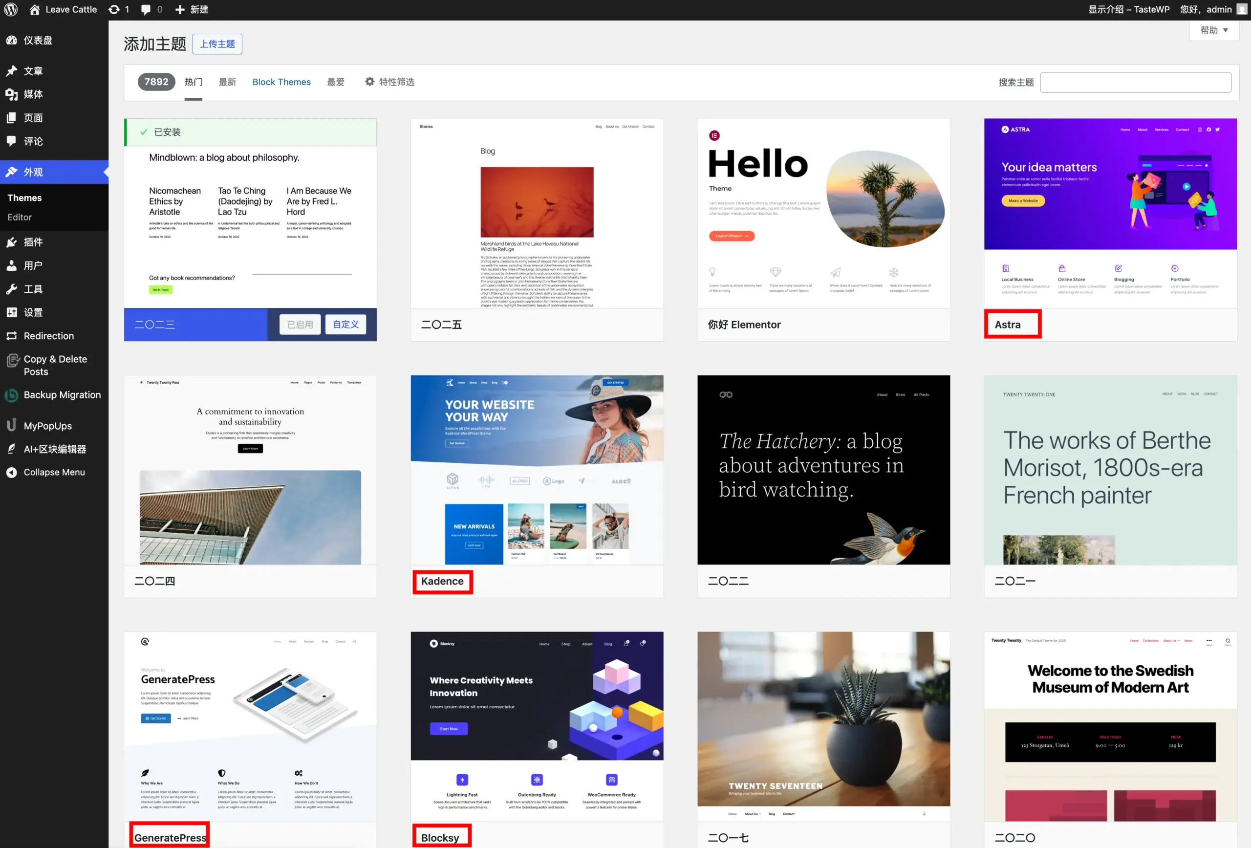 展示常年位居热门榜单的 WordPress 主题列表截图，用于说明高人气主题的推荐情况。