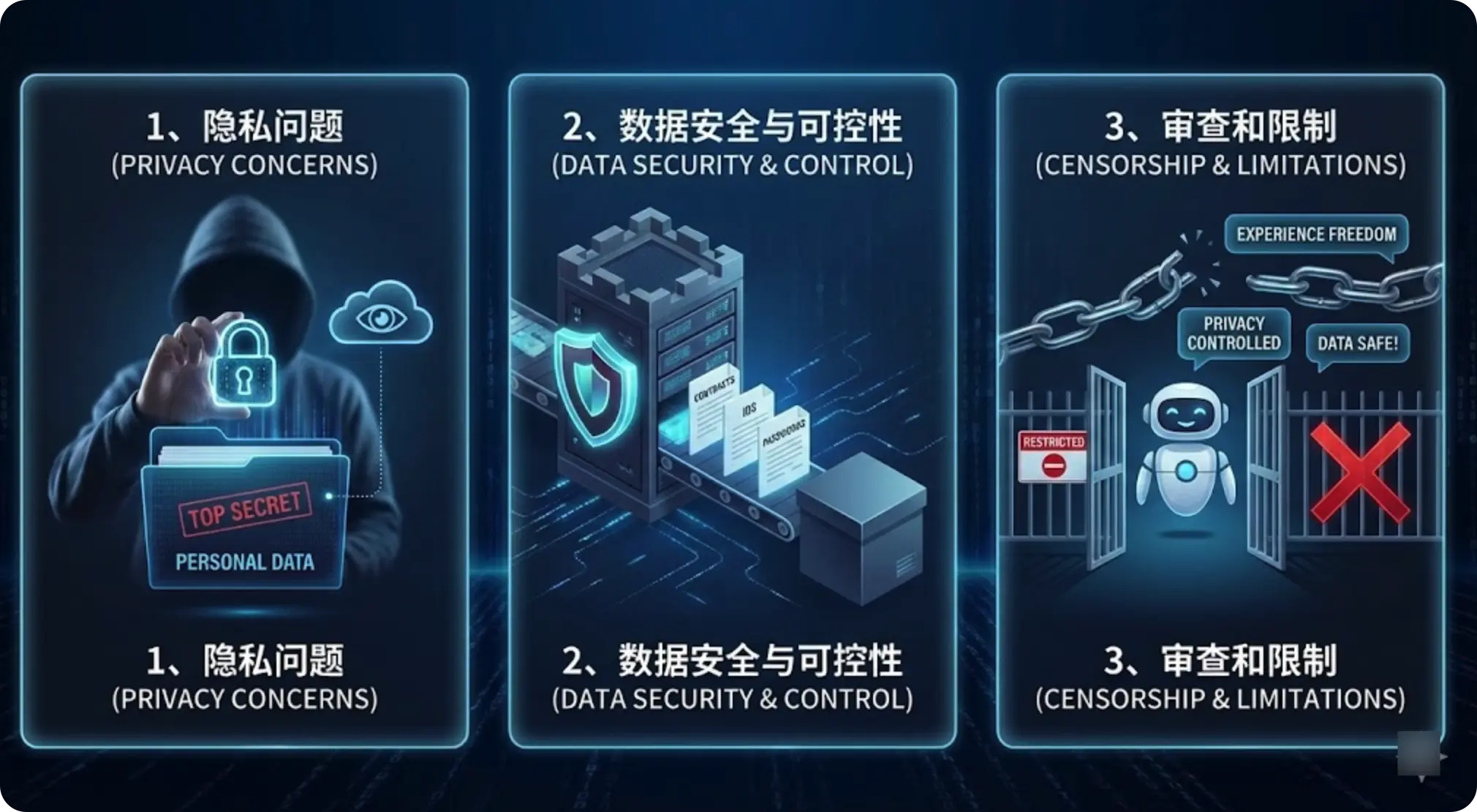 说明用户选择自建 AI 的原因示意图，包括隐私保护、成本可控、模型自由度等优势。