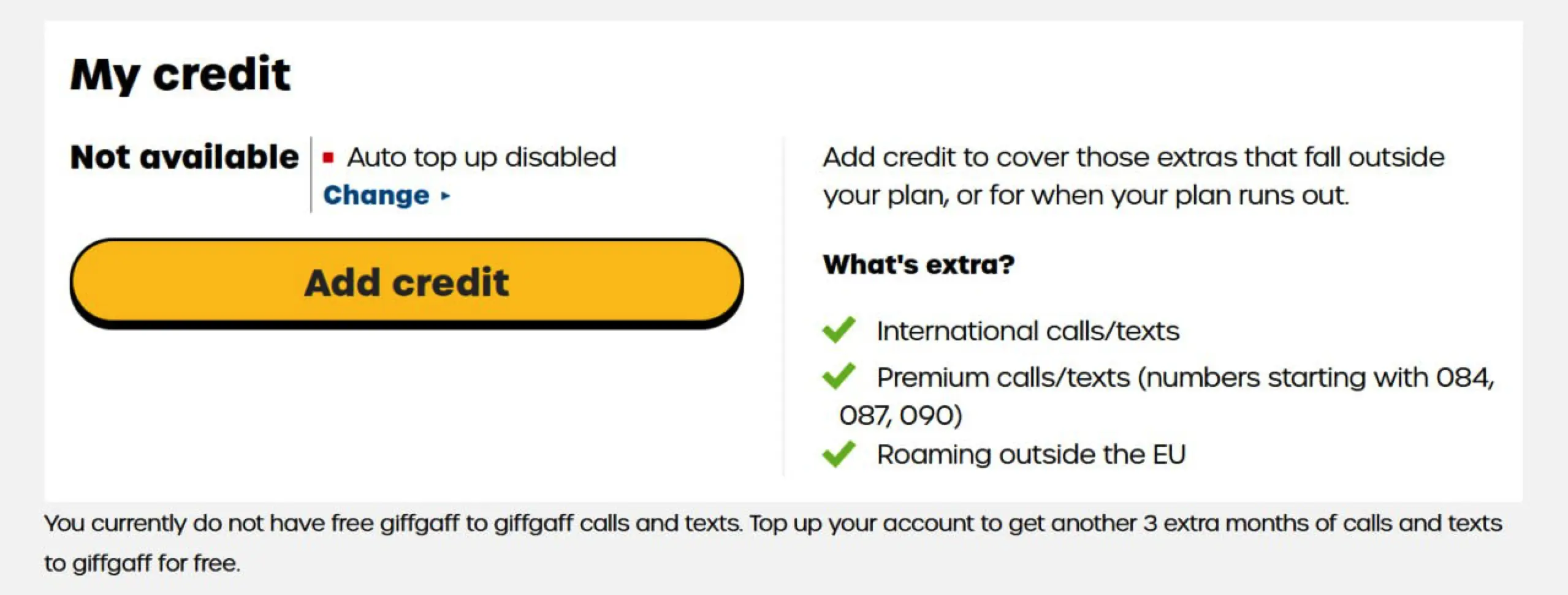 giffgaff 登录后 My credit 显示 Not available 无法查看余额